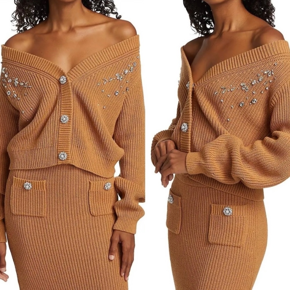 Self-Portrait Diamante Embellished Rib Knit Cardigan XL - Picture 7 of 14